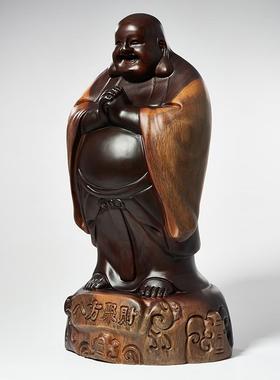 黑檀木雕弥勒佛像摆件八方聚财实木质笑佛家用客厅供奉红木工艺品