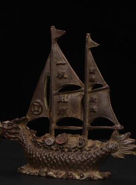 古玩铜器旧货老铜一帆风顺前程似锦帆船桌面家居装饰摆件老铜艺