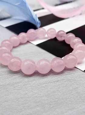 天然粉红玫瑰粉水晶石英手果冻粉晶链珠宝情侣礼物女手串