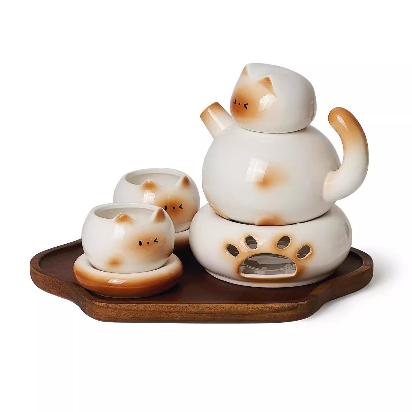 Siamese Cat Teapot Water Gear Set Gift Home Brewing Teapot Cute Ceramic Water Gear Tea Set Housewarming Birthday Gift