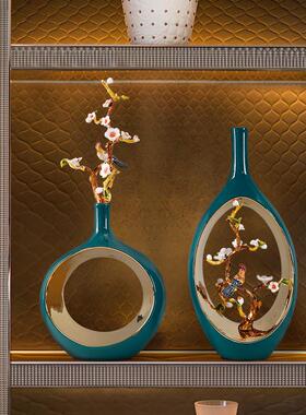 新中式珐瑯彩花瓶小众陶瓷摆饰现代创意客厅玄关电视柜轻奢装饰品