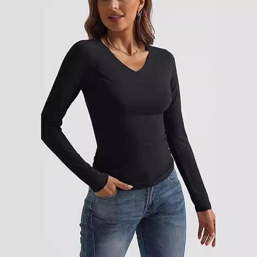 Long Sleeve V Neck Crop Top for Women Soft Workout Shirt - 图0