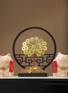 新中式玄关屏风摆件创意招财摇钱树客厅酒柜茶室禅意高档家居装饰