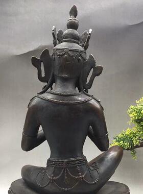 仿古摆件杂项铜器古董纯铜摆饰大坐佛做旧紫铜古玩家居装饰品