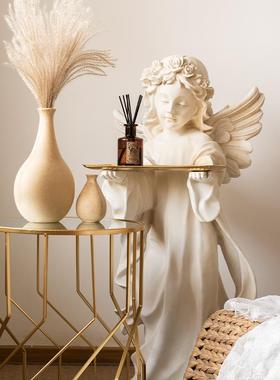 JK慕空间 少女天使托盘落地玄关钥匙茶几桌面装饰摆饰创意雕塑