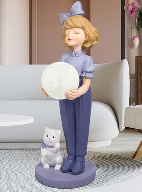 女孩抱灯落地摆件可发光创意家居北欧简约客厅卧室床头柜旁装饰品