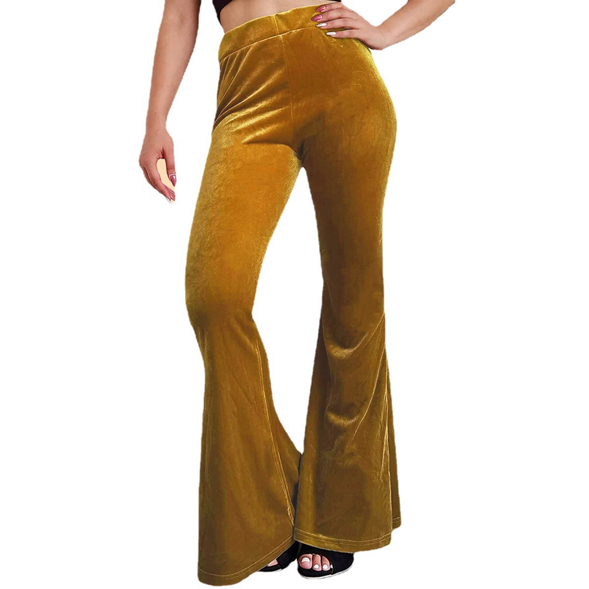 Women's Velvet Flare Pants Elastic High Waist Flare Pants Lo - 图3