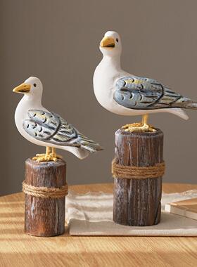 实木树桩鸟地中海家居装饰木制工艺品摆设圆雕工艺品家居饰品摆件