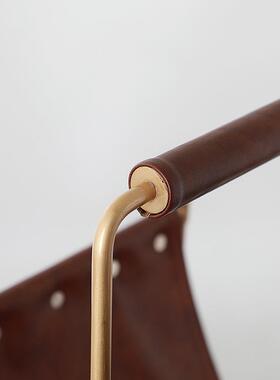 轻奢样板房酒店会所软装铁艺棕色皮革杂志架后现代欧式家居摆件