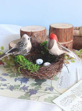 彷真小鸟小麻雀夹子款泡沫羽毛假鸟模型田园庭院美式盆景装饰摆饰