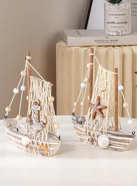 地中海装饰覆古帆船木制小船桌面家居装饰摆件一帆风顺航海主题品
