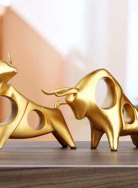 天气冲金牛一对摆件客厅装饰品样DWY房摆牛设立体欧式高板档创意
