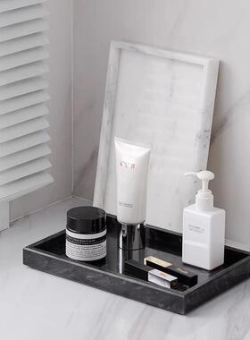 轻奢现代大理石托盘创意长方形收纳置物盘样板间洗手台售楼处摆件