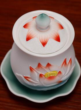 瓷之印莲花圣水杯观音佛前净水杯供佛水杯供奉家用陶瓷供水杯贡杯