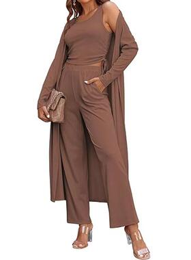 Women's cardigan long knit vest with drawstring pockets
