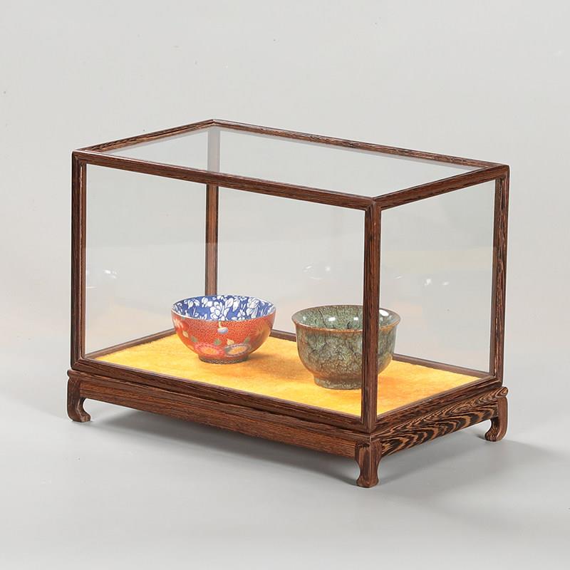 Mahogany glass cover ornaments, antique vases, Buddha statues, arts and crafts, gift ornaments, display boxes, dust covers, solid wood treasures