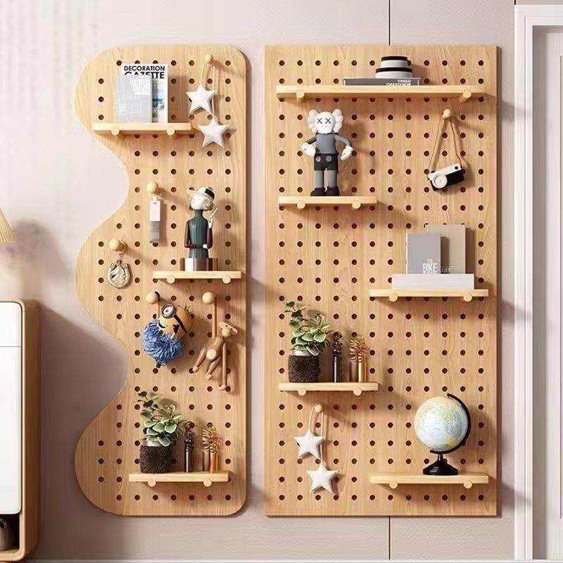 Hole board storage rack shape custom solid wood entrance hall wall wall storage rack paint-free board storage shelf