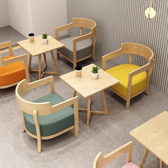 咖啡厅单人沙发椅桌椅组合实木休闲区奶茶甜品店接待洽谈沙发椅