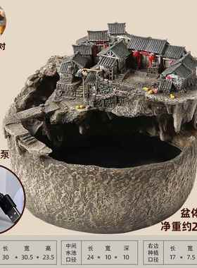 正品中式创意鱼流水微摆件循环水客厅办公室装品饰桌面景缸观开业