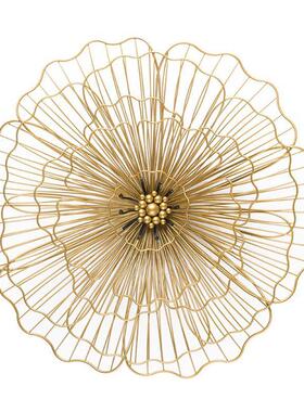 新中式立体铁艺金属花朵金色壁饰酒店大堂装饰沙发背景墙装饰挂件