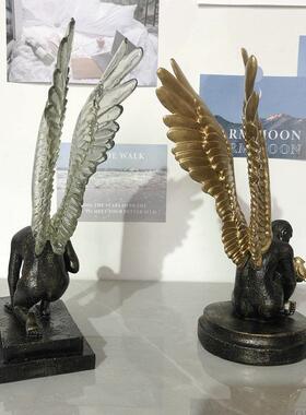 创意翅膀男孩摆件家居装饰中式艺术客厅摆件轻奢风装饰工艺品