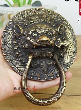 中式复古黄铜睚眦咬剑门环大门拉手狮子头虎头麒麟兽头老式门装饰