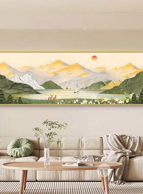 背景墙沙发东方日出装饰画客厅背有青山聚宝盆靠山东墙旭日升挂画