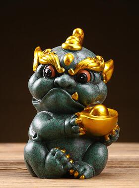 创意国潮风青砂石彩金瑞兽貔貅摆件中式家居客厅办公室桌面装饰品