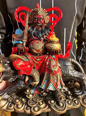 手工彩绘铜武财神赵公明摆件像财神爷骑虎摆设礼品