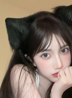 可爱猫耳朵头饰日系网红白色毛绒兽耳狐狸发夹夹子猫咪女万圣节