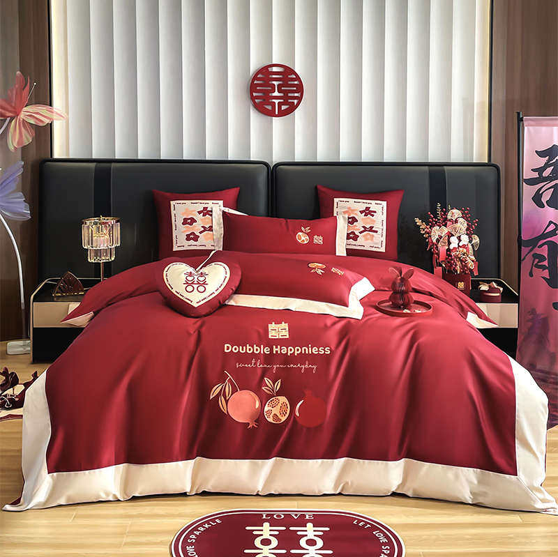 高级感婚庆四件套100支长绒棉全棉纯棉新婚床上用品4/6七件套酒红,淘宝优惠券,粉丝福利购,淘宝优惠卷