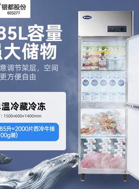 银都立式双门冰箱商用冷藏柜保鲜柜立式冰柜商用冷冻柜菜品展示柜