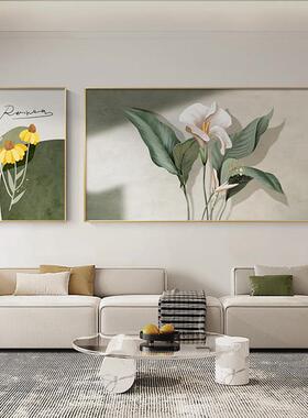 北欧风郁金香客厅装饰画肌理花卉沙发背景墙挂画现代简约两联壁画