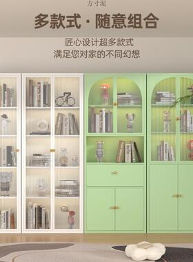 钢制书柜防尘玻璃门书架铁艺儿童储物柜客厅家用小矮柜收纳展示柜