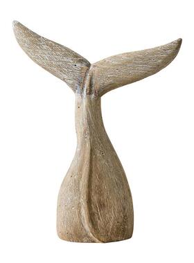 海洋风创意实木复古手工鱼尾巴摆件民宿样板房装饰鲸鱼尾巴工艺品