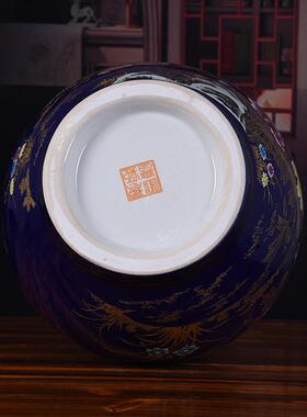 陶瓷落地大花瓶蓝色花鸟葫芦瓶陶瓷葫芦室内家居玄关装饰品摆件