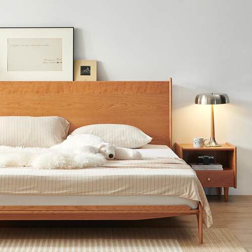 山念木作 飞鸟床实木床黑胡桃北欧风格日式风格家俱原木1.8双人床 - 图2