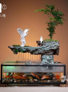 乔迁流流水装饰现代摆开业礼品鱼缸办公室 水器中式桌面趣客厅