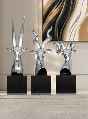 羊头抽象雕塑摆件现代简约酒店大堂客厅工艺品摆设电镀树脂装饰品