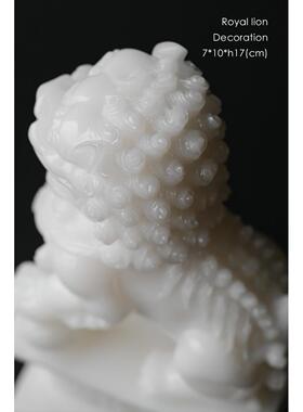 若奈家居 紫禁城“白玉”色对狮子摆件镇纸玄关书房桌上中式家居