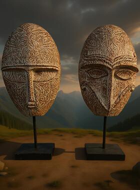 酒店大堂人像摆件面具艺术品展示柜工艺陈列现代装饰非洲元素