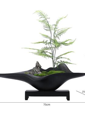 新中式简约永生苔藓绿植盆景样品屋展示中心玄关前台彷真文竹花艺