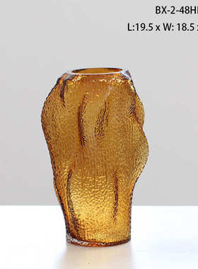 摆件手工高级餐桌玻璃大口灰色棕创意花瓶水培装台面家居简约软