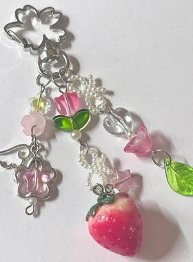 Cute strawberry bow keychain y2k coquettish fairytale lily