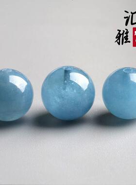 2026天然老矿海蓝宝水晶手串散珠冰种蓝天白云单珠异象diy单颗水