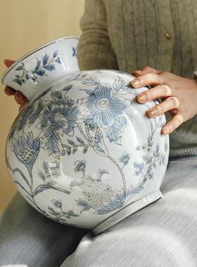 新中式青花瓷花瓶宋代美学摆件复古陶瓷插花高级感客厅玄关装饰品