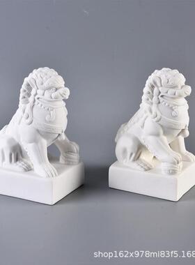 中式狮子摆件对狮树脂工艺品样板房中式场景装饰品软装摆设