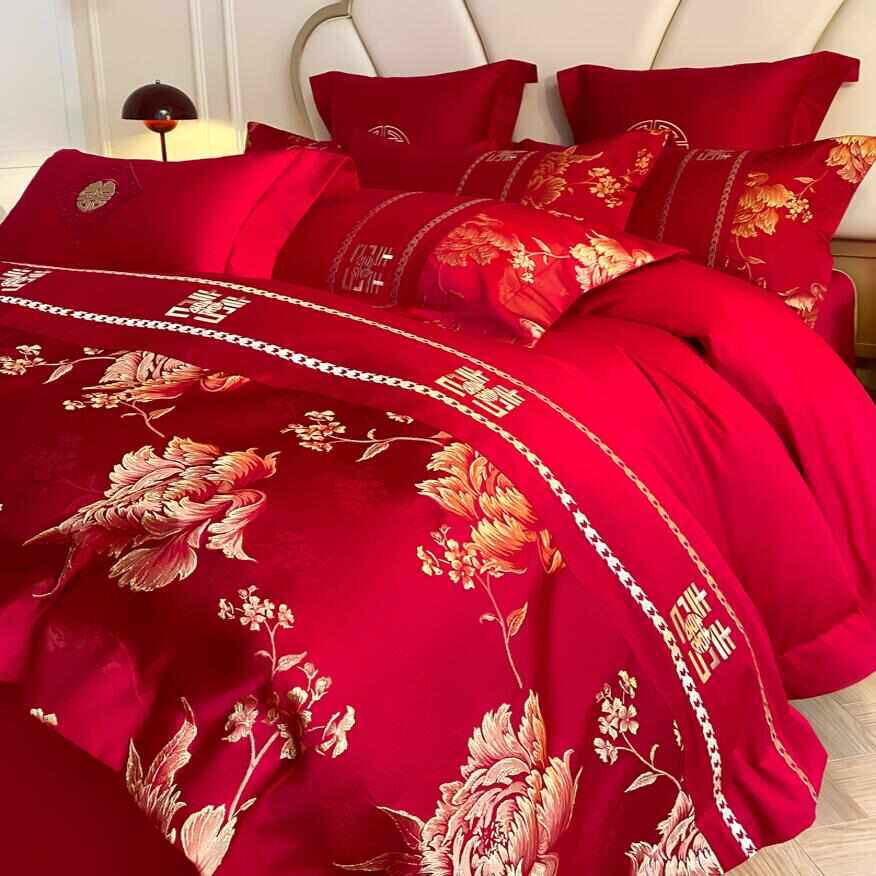 结婚喜庆床上用品四件套高档婚庆纯棉全棉床单被套大红色新婚嫁房,淘宝优惠券,粉丝福利购,淘宝优惠卷