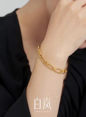 正品岚小方手錬女百搭气质手串小众设计感轻奢925银手饰S白13L1扣