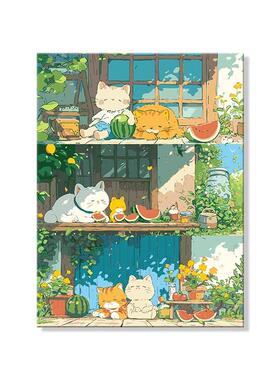 夏日时光画画填色手工心理减压画手绘涂色治愈丙烯画